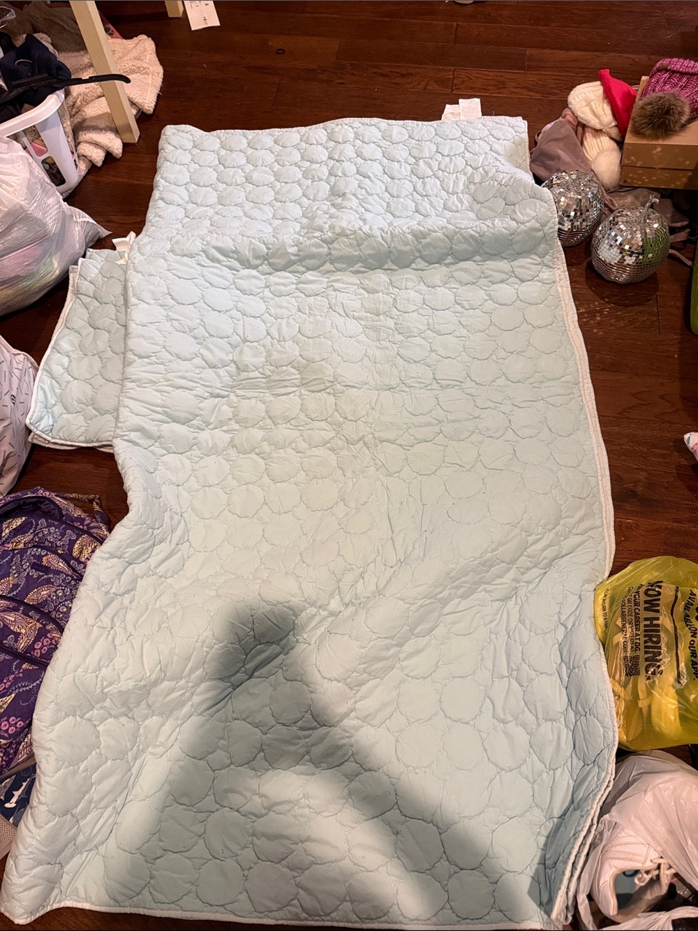 Pottery Barn Teen Light Blue Quilted Comforter Panel and two shams